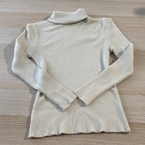 Cream Ribbed Turtleneck Sweater